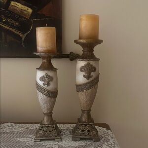Elegant Brown and Cream Candle Holders